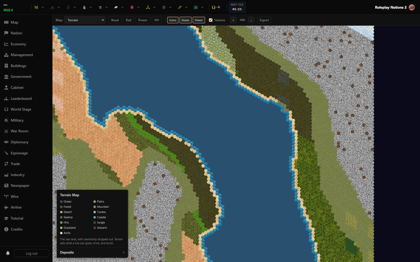 Close-up of the current live terrain map in Roleplay Nations 2